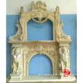 stone indoor double fireplace with lion statue